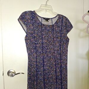 Robert Louis Blue Midi Sheath Dress with Flutter Sleeves and Crew Neck